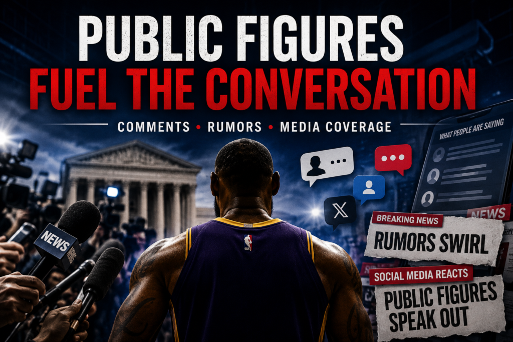 Illustration related to the LeBron James Diddy discussion, showing a basketball star facing intense media attention with reporters, microphones, social media reactions and news headlines symbolizing public speculation, celebrity commentary and widespread media coverage.