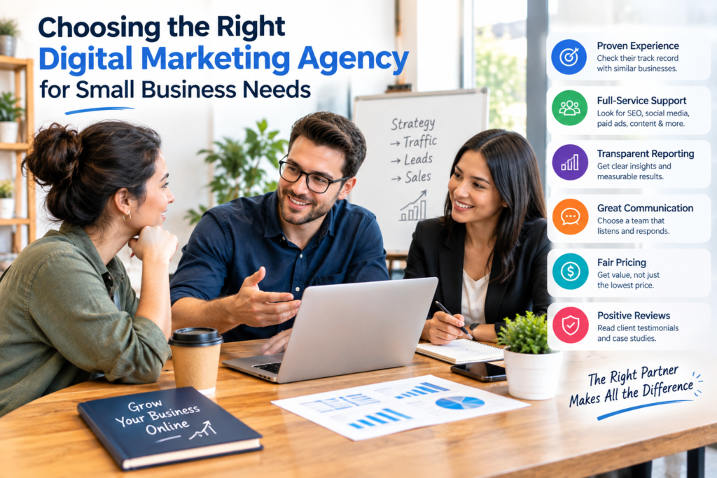 Digital marketing agency for small business help to grow through SEO social media paid advertising email marketing analytics and website optimization.