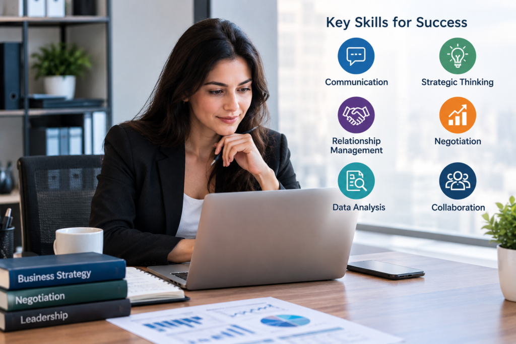 Business development manager developing communication strategic thinking negotiation and relationship management skills